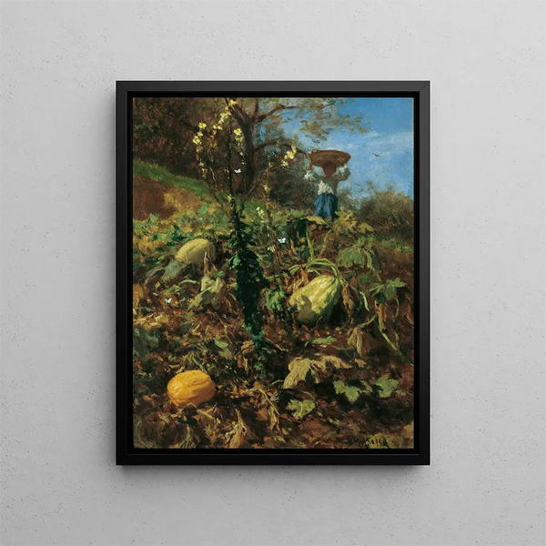 Le jardin de citrouilles - August von Pettenkofen — kehystetty taideteos seinällä