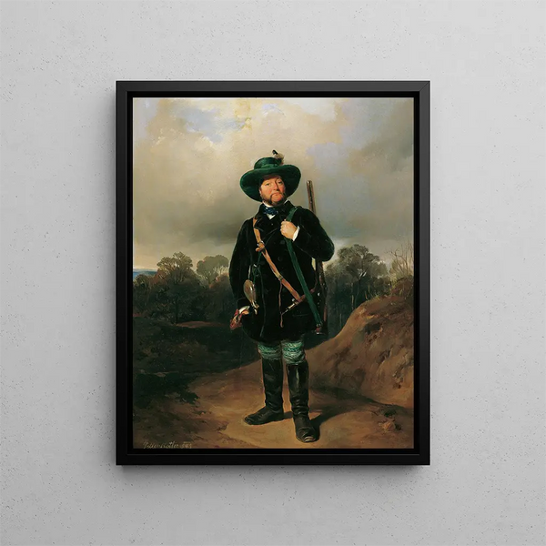 Josef Strommer roolissa metsästäjänä - August von Pettenkofen — kehystetty taideteos seinällä
