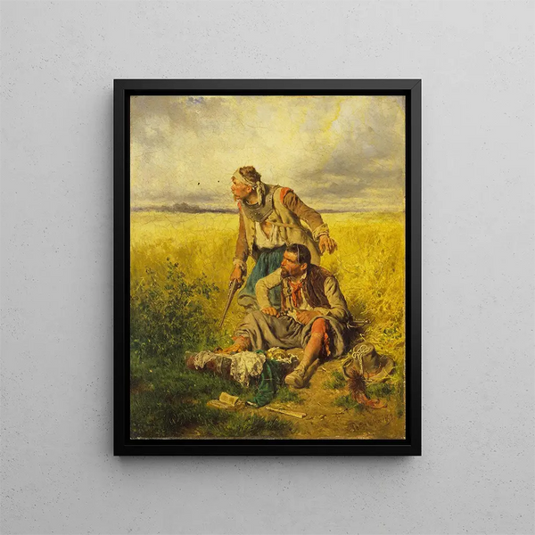 Varkaiden maalaus maissipellossa - August von Pettenkofen — kehystetty taideteos seinällä