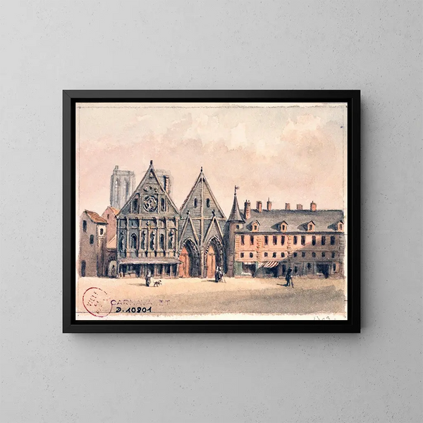 Hôtel-Dieu ennen tulipaloa - Auguste Sébastien Bénard — kehystetty taideteos seinällä
