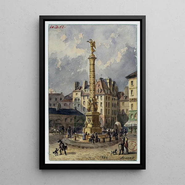 La place du Châtelet et la fontaine des Palmiers - Auguste Sébastien Bénard — kehystetty taideteos seinällä