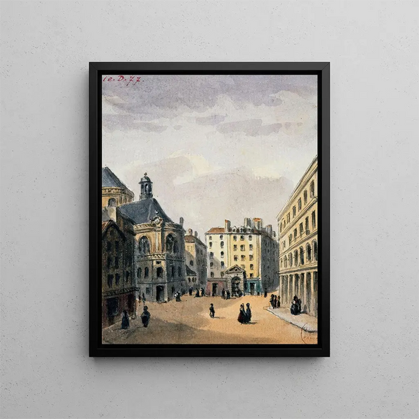 Pointe Saint-Eustache ja suihkulähde - Auguste Sébastien Bénard — kehystetty taideteos seinällä