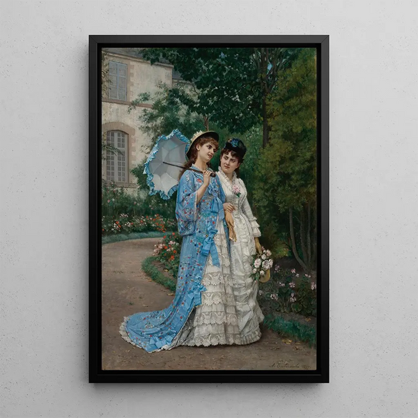 Maalauksen jäljennös Kävely puutarhassa - Auguste Toulmouche