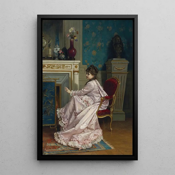 Maalauksen jäljennös Tulisijan nurkassa - Auguste Toulmouche
