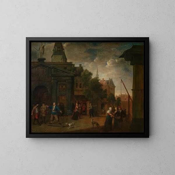 Teatteri kadulla sisäpihalla Antwerpenissä - Balthasar van den Bossche — kehystetty taideteos seinällä