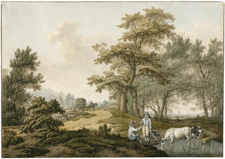 Barend Hendrik Thier - Zandweg tussen bomen met hooiwagen.webp