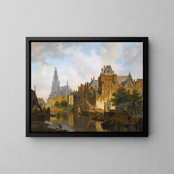 Capriccio-näkymä Hofvijveristä Haagissa - Bartholomeus Johannes van Hove — kehystetty taideteos seinällä