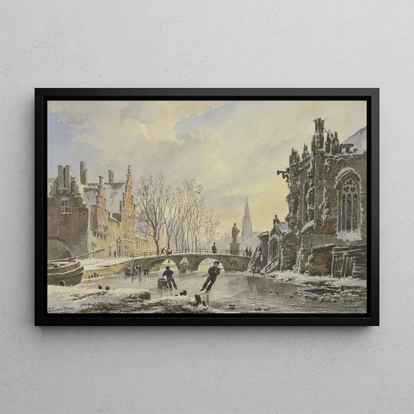 Bartholomeus Johannes van Hove - Schlittschuhlufer auf einer Gracht in Amsterdam.webp