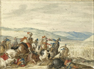 Bartholomus Dietterlin - Cavalry Skirmish Mountainous Landscape.webp