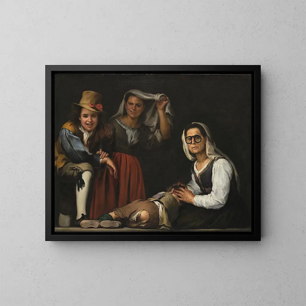 Neljä hahmoa portaikossa - Bartolomé Esteban Murillo — kehystetty taideteos seinällä