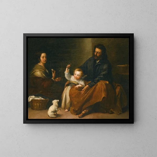 La Sainte Famille dans un intérieur - Bartolomé Esteban Murillo — kehystetty taideteos seinällä