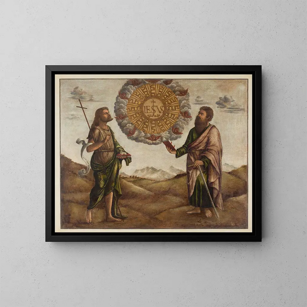 Adoration du nom de Jésus entre saint Jean-Baptiste et saint Paul - Benedetto Carpaccio — kehystetty taideteos seinällä
