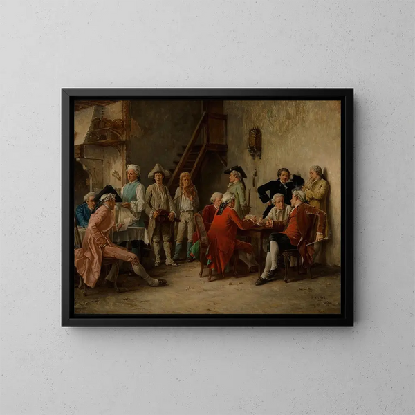 Troubadours en voyage divertissant dans une auberge - Benjamin Eugène Fichel — kehystetty taideteos seinällä