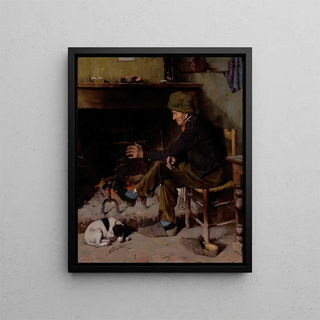 Benjamin West Clinedinst - Man with his Dog before a Hearth.webp