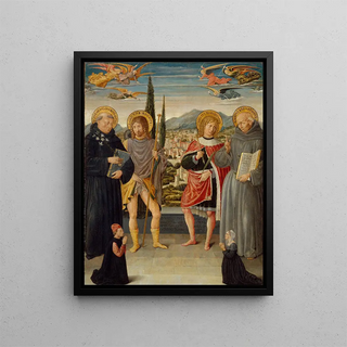 Benozzo Gozzoli - Saints Nicholas of Tolentino Roch Sebastian and Bernardino of Siena with Kneeling Donors.webp