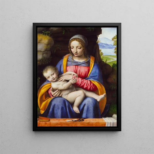 La Vierge à l'Enfant dans un paysage - Bernardino Luini — kehystetty taideteos seinällä