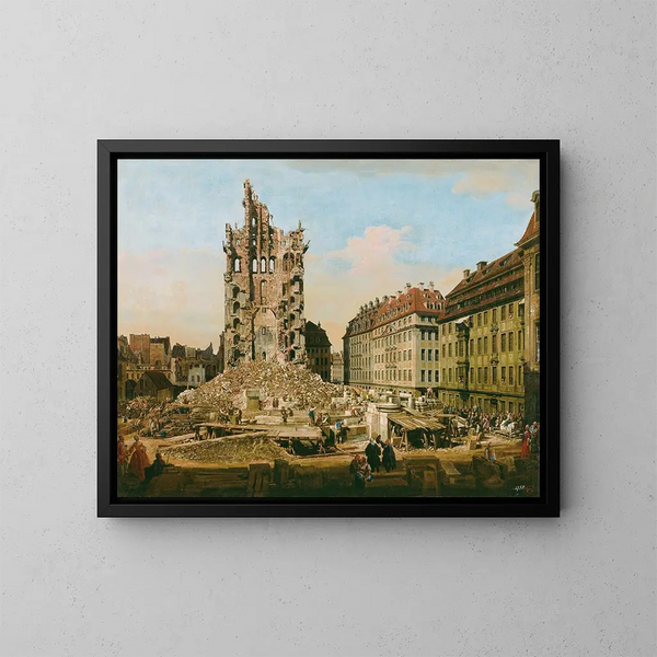 Vanhan Kreuzkirche'n rauniot Dresdenissä - Bernardo Bellotto — kehystetty taideteos seinällä