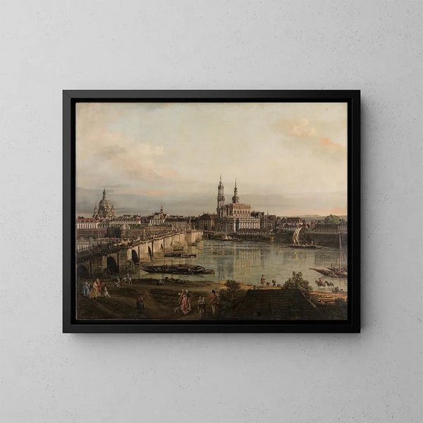 Dresdenin näkymä - Bernardo Bellotto — kehystetty taideteos seinällä