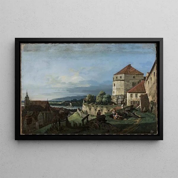 Pirnan näkymä Saksassa - Bernardo Bellotto — kehystetty taideteos seinällä