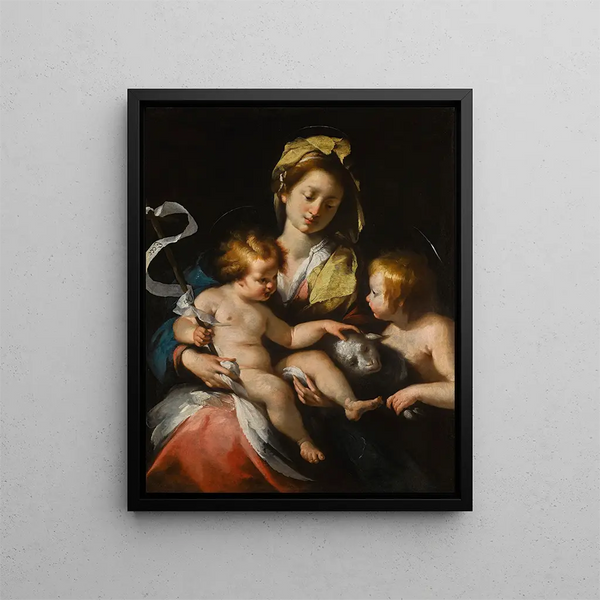 La Vierge à l'Enfant avec le petit saint Jean-Baptiste - Bernardo Strozzi — kehystetty taideteos seinällä