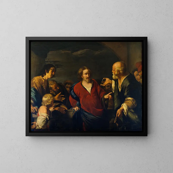 L'Offrande à la monnaie - Bernardo Strozzi — kehystetty taideteos seinällä