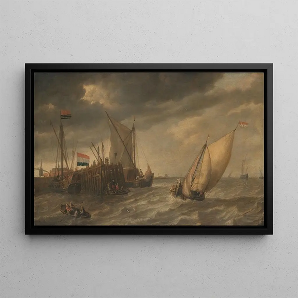Bonaventura Peeters the Elder - Travellers Disembarking at a Jetty on the Scheldt in Strong Winds.webp