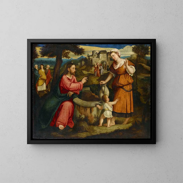 Le Christ et la Samaritaine au puits de Jacob à Sichar - Bonifacio Veronese — kehystetty taideteos seinällä