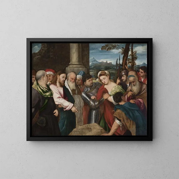 Le Christ et la femme adultère - Bonifacio Veronese — kehystetty taideteos seinällä
