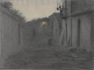 Ruelle avec un lampadaire au crépuscule - Bramine Hubrecht — näkymä teoksesta