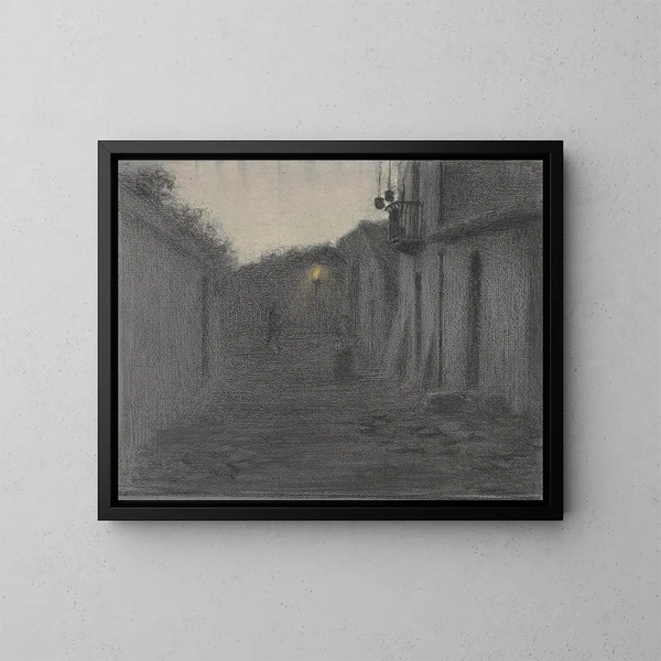 Ruelle avec un lampadaire au crépuscule - Bramine Hubrecht — kehystetty taideteos seinällä