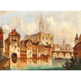 Canal près de la Cathédrale de Strasbourg par Ferdinand Lepie | Reproduction Tableau Décoration murale affiche copie