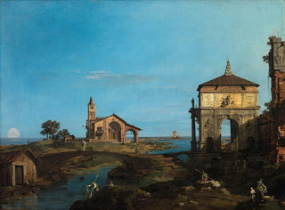 Une île dans la lagune avec une porte et une église - Canaletto — näkymä teoksesta