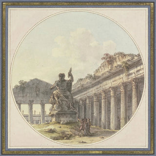 Caprice architectural Intérieur d'une ruine de temple avec une statue de Jupiter tonnant et une figuration de personnages - Victor-Jean Nicolle