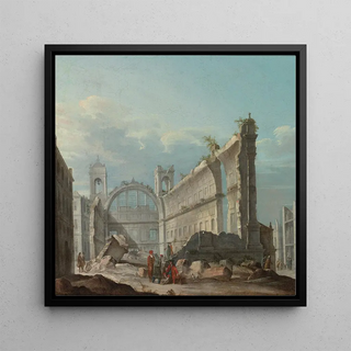 Caprice avec des figures devant les ruines d'une église - Pietro Bellotti