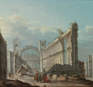 Caprice avec des figures devant les ruines d'une église - Pietro Bellotti