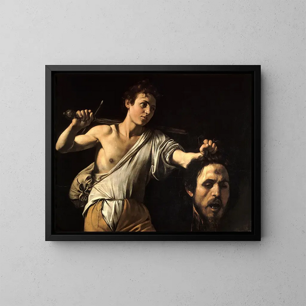 David-maalaus Goliathin päällä - Caravaggio — kehystetty taideteos seinällä
