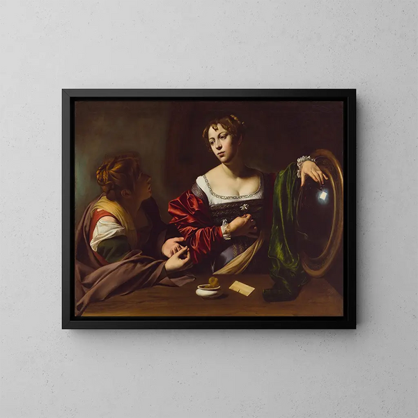 Martha ja Maria Magdaleena - Le Caravage — kehystetty taideteos seinällä