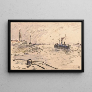 Carel Nicolaas Storm van sGravesande - Gezicht op de kust van IJmuiden met vuurtoren en schip.webp