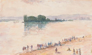 Carel Nicolaas Storm van sGravesande - Gezicht vanaf de oever over de volle breedte van een rivier.webp