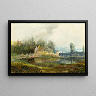 Carl Blechen - Teich mit Wald und Husern.webp