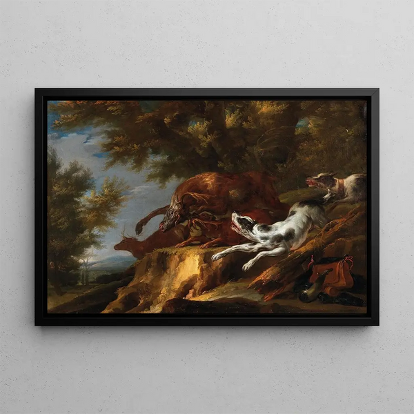 Carl Borromus Andreas Ruthart - Hounds chasing a stag.webp