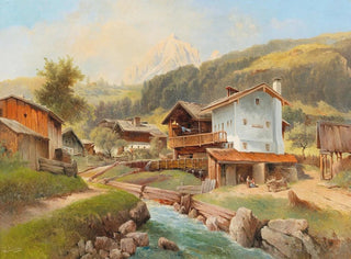 Carl Franz Emanuel Haunold - Mountain Village by a Stream.webp