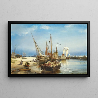 Carl Frederik Srensen - Marine med optrukne bde p stranden.webp