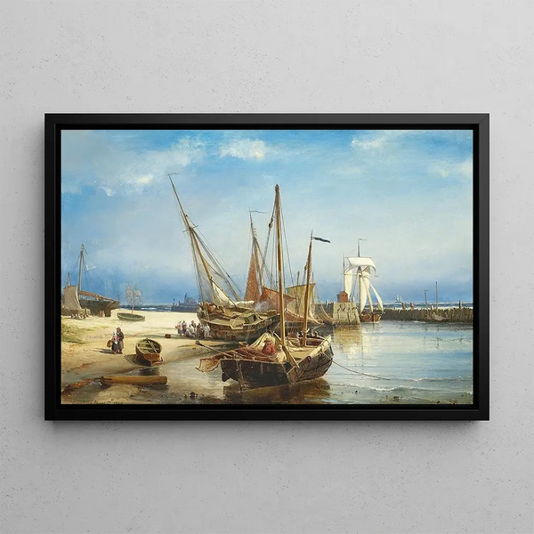Carl Frederik Srensen - Marine med optrukne bde p stranden.webp