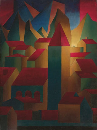 Carl Grossberg - Houses tower and mountains.webp