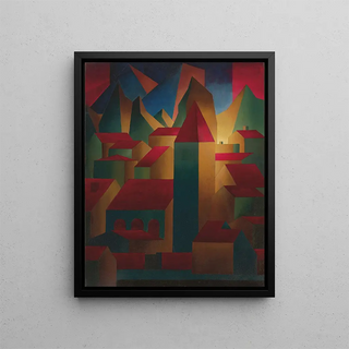 Carl Grossberg - Houses tower and mountains.webp