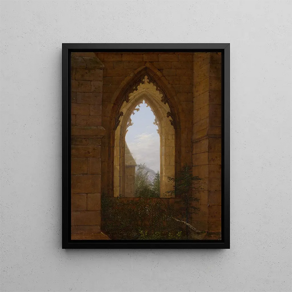 Fenêtres gothiques dans les ruines du monastère d'Oybin - Carl Gustav Carus — kehystetty taideteos seinällä