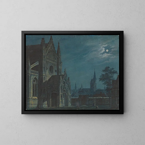Lune sur la cour d'une église gothique avec riche maçonnerie - Carl Gustav Carus — kehystetty taideteos seinällä