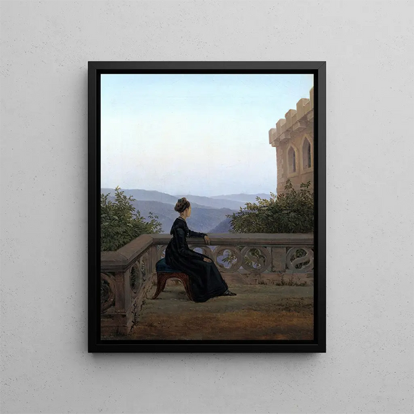 Nainen parvekkeella - Carl Gustav Carus — kehystetty taideteos seinällä