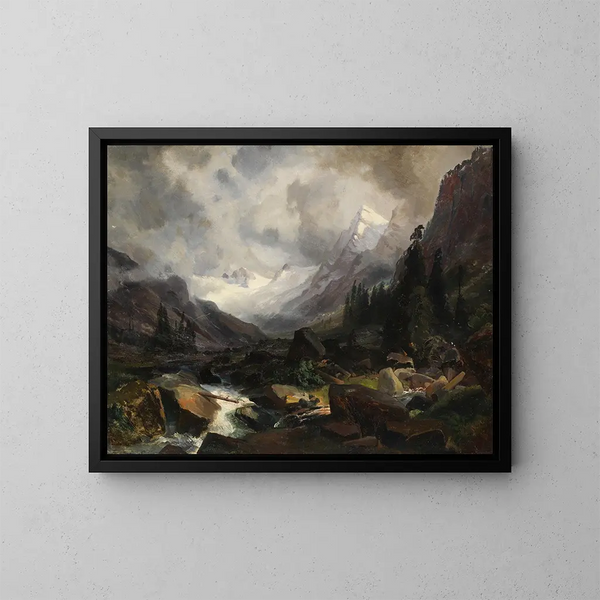 Vallée avec ruisseau de montagne - Carl Hummel — kehystetty taideteos seinällä